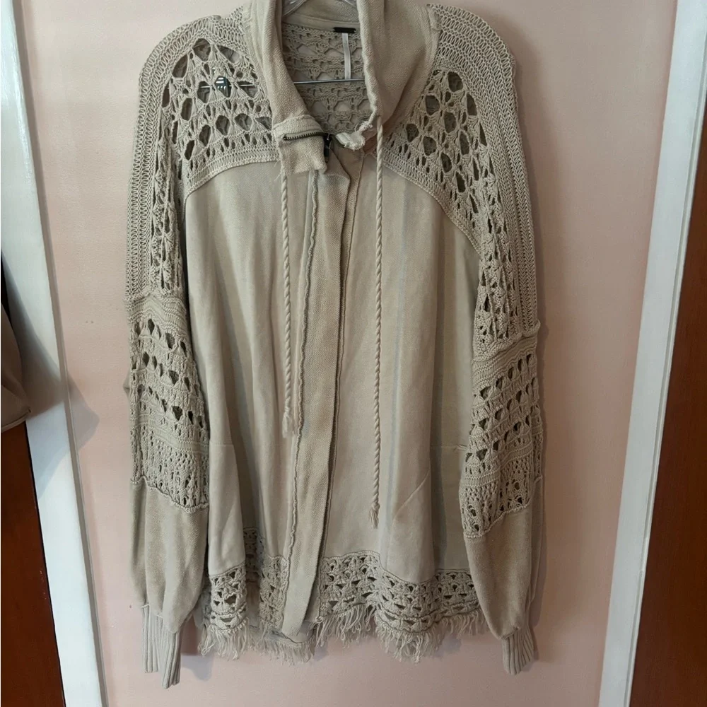 Free People Dune Bug Crochet Cardigan Women’s Size Small Oatmeal‎ Oversized - Picture 3 of 6